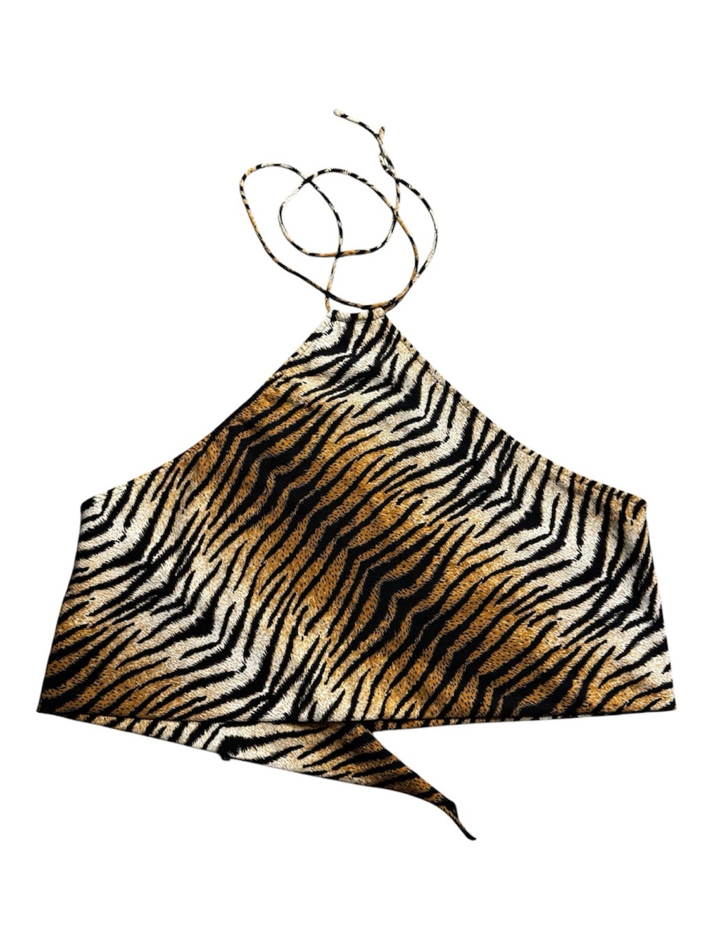12th Tribe Tiger Stripe Halter Crop Top - Black & Brown